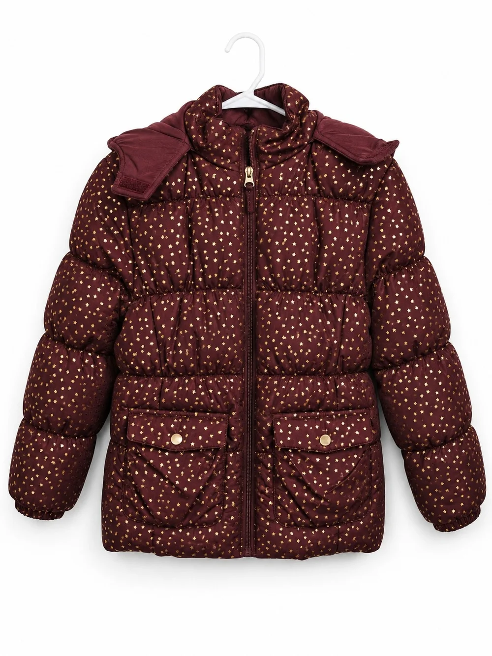 Pink Platinum Girls Maroon Puffer Jacket with Gold Star Print Size 14/16